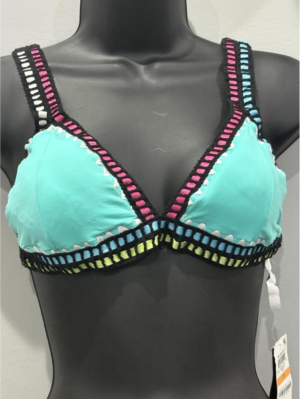 Bar III Aqua Crochet Trim Bikini Top – Women’s Swimwear- Small